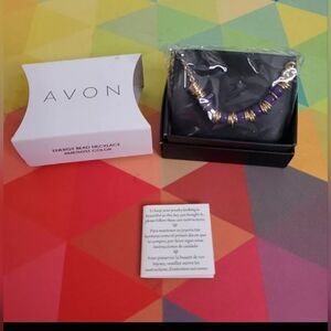 Avon 2017 Gold Tone Energy Bead Necklace (GV9) AMETHYST Color Beads NEW IN BOX